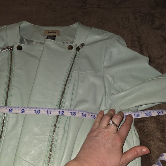 Neiman Marcus Exclusive Women’s Genuine Leather Jacket Large Aqua Mint Turquoise - Picture 16 of 16